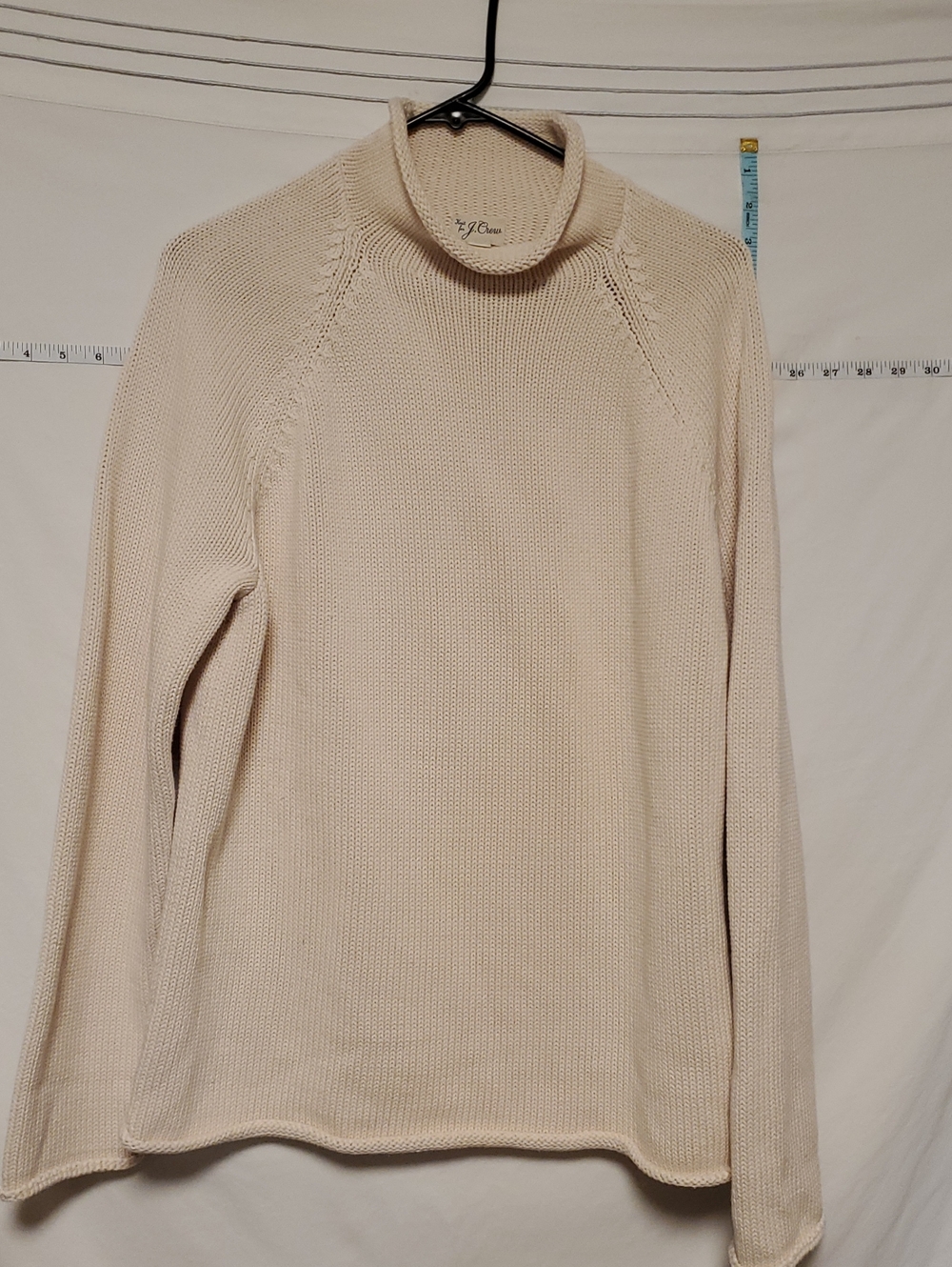 J Crew Rollneck Sweater Cream Medium Heavy Ribbed Knit Cotton Coastal Grandma